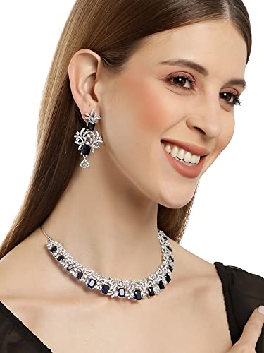 Image of Karatcart Silver Tone Green American Diamond Studded Necklace Set for Women