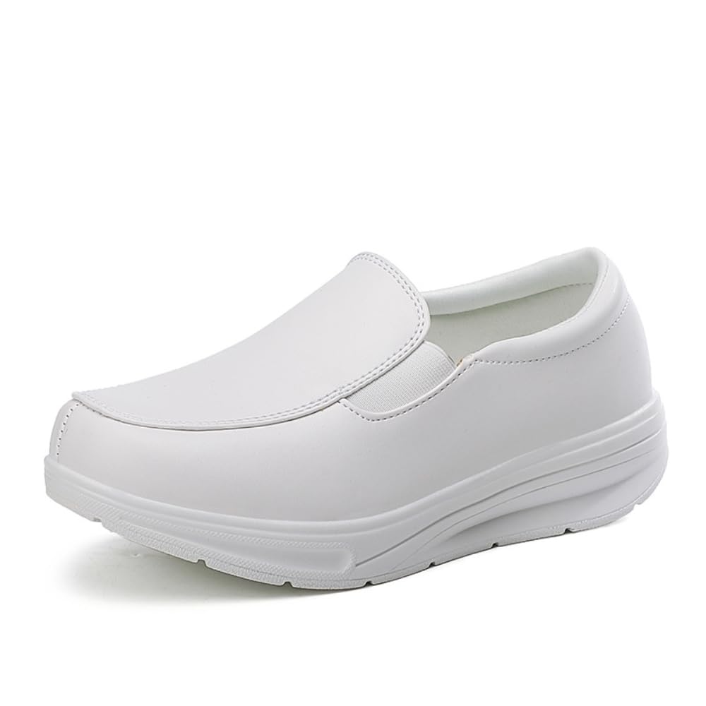 LDMYB - Zapatos de trabajo para mujer, ajuste ancho, cómodos, zapatos para caminar, puntera redonda, mocasines de piel sintética, zapatos casuales de tacón bajo, ligeros, para enfermería