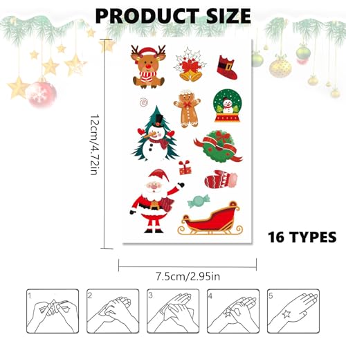 Christmas Tattoos for Kids 16 Sheets, Christmas Stocking Fillers for Boys and Girls, Xmas Eve Box Fillers, or Temporary Tattoos for Christmas Party Bag Fillers - Image 2