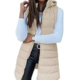 JellyLe Damen Steppweste Lang mit Kapuze, Ärmellos, Wintermantel...