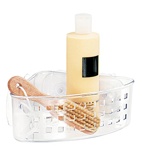 mDesign Bathroom Shower Suction Corner Basket for Shampoo, Conditioner, Soap - Clear