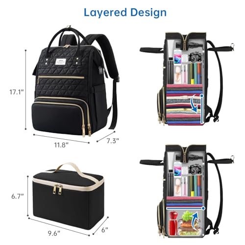 ETRONIK Lunch Backpack for Women, 17.3 in Laptop Bag with USB Charging Port, Teacher Nurse Work Backpacks Insulated Cooler Bag Gifts Women Men Travel, Black by ETRONIK - Image 5