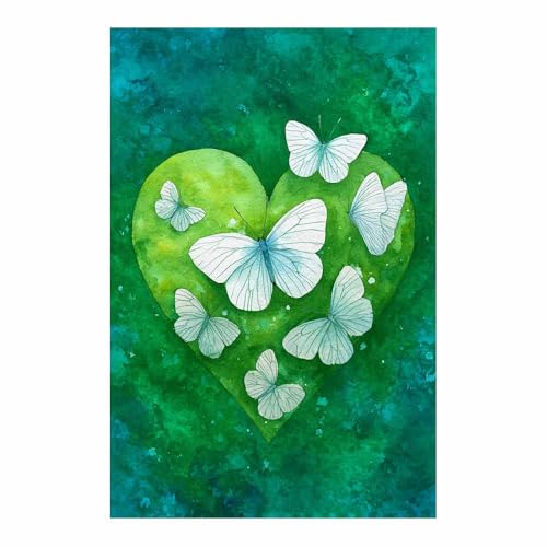 Affiche sur toile cœur vert CUDAOO 70x100cm impression abstraite de papillon salon