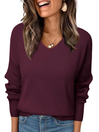 LILLUSORY Womens V Neck Sweater Long Sleeve Shirts Fall Fashion Clothes 2025 Knit Trendy Slim Fitted Tops