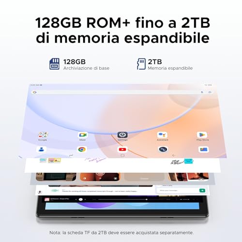 Doogee U10 Android 16 Tablet 10 Pollici Gemini Ai, 16GB(4+12) RAM+128GB/2TB Tf, Wifi 6, 1280 * 800 Ips Hd, 5060Mah, 8MP+5MP, Tablet In Offerta Widevine L1/BT5.0/OTG - Grigio - 5