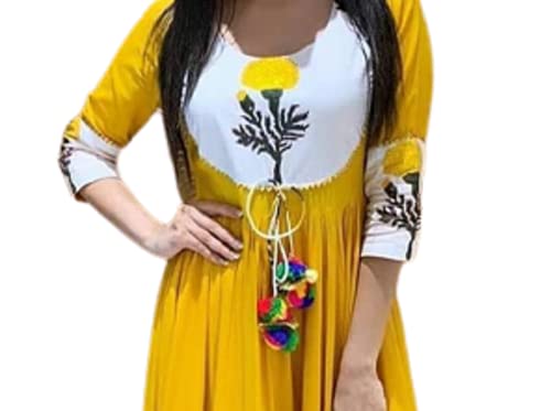 Image of Women's Rayon Anarkali Kurti with Banarasi Dupatta Set