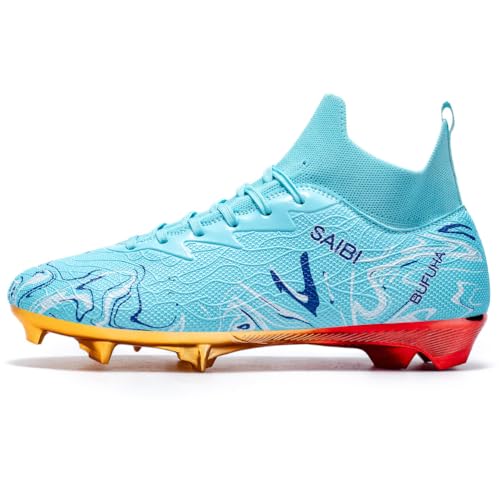 Qynthra Botas de Fútbol FG Ligeras Hombre y Mujer Diseño de Caña Alta Cómodas para Entrenamiento en Césped Firme Tallas Completas Disponibles,Electric Blue FG,44 EU