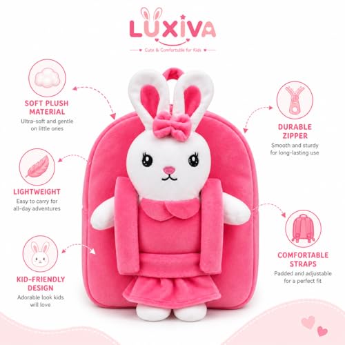Image of Cartoon Plush Kids School Bag 2-6 Years | Soft Toy Backpack for Boys & Girls | Toddler Nursery Preschool Bag | Lightweight Adjustable Straps