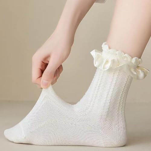3 Pack Kid Girls Ruffle Lace Trim Princess Dress Socks Casual Comfy Eyelet Frilly Crew Ankle Socks Cute Toddler Girls Socks3