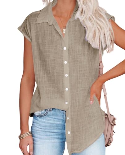 Chemise en lin femme col V à manches courtes pour l'été