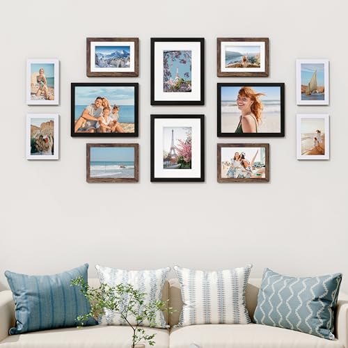 Image of Vittanly 12 Pack Picture Frames Collage Wall Decor for Mounting or Tabletop Display, Gallery Wall Frame Set for Family, Multi Sizes Including 4pcs 8x10, 4pcs 5x7, 4pcs 4x6, Black, Brown and White
