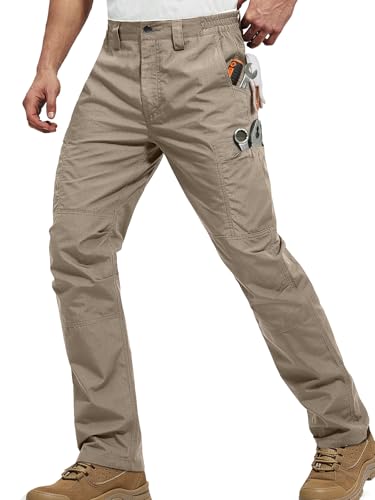 FREE SOLDIER Mens Water Resistant Pants Relaxed Fit Tactical Combat Army Cargo Work Pants with Multi Pocket (Classic Khaki 34W x 30L)