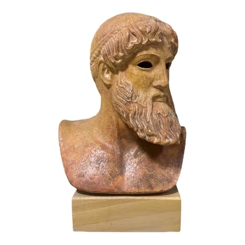 Busto Poseidone – Statua greca Moldano in gesso | Scultura di Dio del Mare Nettuno di Artemisione | Base in legno