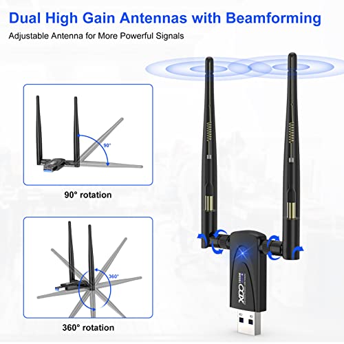 Wifi 6 Usb Adapter For Pc, Xdo Wireless Usb Wifi Adapter For Desktop Laptop Computer, Usb 3.0 Wifi Dongle High Gain Dual Band 2.4G/5Ghz, Ax1800Mbps Mu-Mimo Wireless Network Adapter For Windows 10/11 #TOP4
