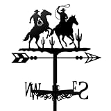 TNKBREEZE Horse Weather Vane Black Metal Wind Vanes Iron Animal Wind Direction Indicator for Garden Farmhouse Chicken Coop Shed Decor Outdoor Wind Measuring Tool Weathervanes （Western Cowboy）