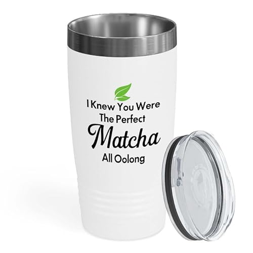 Flairy Land Matcha Puns White Edition Ringneck Tumbler 20oz - Perfect Matcha All Oolong - Matcha Lover Gift Grandma Oolong Addict Grandpa Relax Enthusiast Mom Machaholic Friend Tea Lover