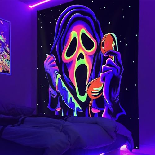 Aiinnew BL-03 Blacklight Horror Skull Tapestry, Uv Reactive Tapestries Wall Hanging thumb #1