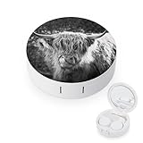 Black White Highland Cow Contact Lens Case Portable Cute Eye Contacts Travel Kit with Mirror Container Holder Box