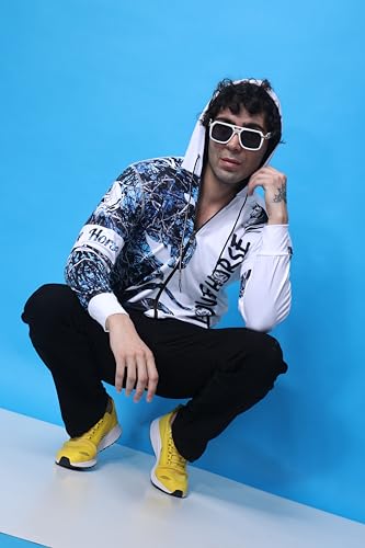 Image of YELLOW TREE Trendy Men Polyester Printed Regular Fit Hooded Sweatshirt For Men (F Bluehorsepattern-001-L) White