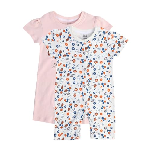 Image of miniklub Baby Round Neck Knitted Cotton Printed Romper, Pack of 2 (Peach /Blue Color)