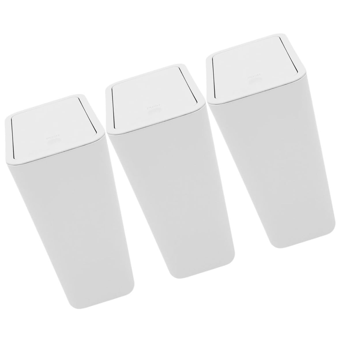 3pcs Press Lid Trash Can Set for Kitchen Bathroom Office, Large Capacity White Household Garbage Bin with Soft-Close Cover, Space-Saving Wastebasket for Small Spaces