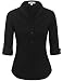 KOGMO Womens Classic Solid 3/4 Sleeve Button Down Blouse Dress Shirt (S-3X)-M-Black