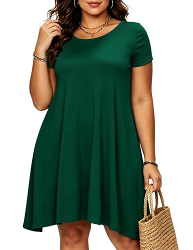 Image of Afibi Womens Short Sleeve Loose Pockets Dress Casual Swing T-Shirt Dresses