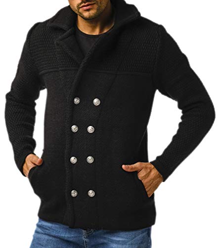Leif Nelson LN6000 Cardigan en tricot pour homme Veste noire pour l'hiver Col châle Veste d'hiver Veste demi-saison Veste de loisirs Veste sweat slim fit - Noir - XX-Large