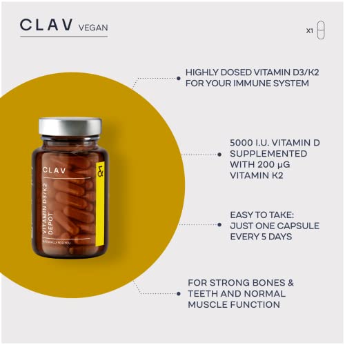 Vitamine D3 K2 Vegan - Vitamine D3 5000 IE + 200μg Vitamine K2 MK7 Depot per Capsule - Eenvoudige en Sterke Dosering… - Image 6