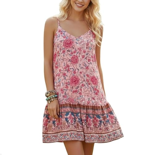 Image of Watoriwa Women Summer Boho Mini Dress | Spaghetti Strap, Sundress, Beach, Casual, Coverup