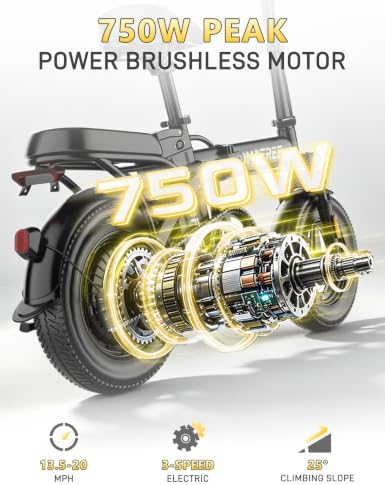 P1 Class 2 Folding Electric Bike for Adults & Teens, 48V 20Ah Battery, 750W Peak Motor with 36Nm Torque Folding Ebike, 14" Tubeless Tires Up to 31-70 Mile Range Commuter Electric Bicycle 2849/2272 image 3