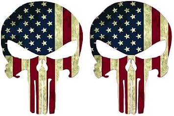 American Flag Punsher Skull Vinyl Stickers Waterproof Tactical Skull Decals for Car, Helmet, Laptop & Water Bottle 2 Pack, 3 Inch