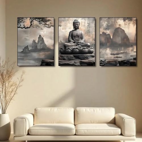 Statue de Bouddha triptyque sur toile pour éveiller la sérénité - 2