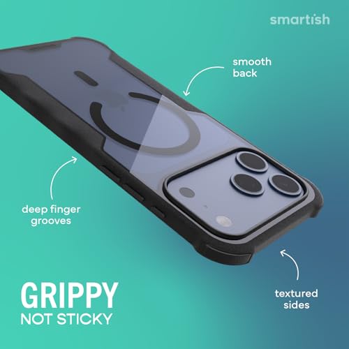 Image of Smartish iPhone 17 Pro Max MagSafe Case - Gripzilla Protective Magnetic Case for Men [Rugged + Tough] Military Grade Heavy Duty Grip Armor - Drop Tested for Apple iPhone 17 Pro Max - Clearly Black