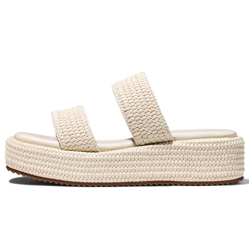 Image of Erocalli Platform Sandals Women Cute Wedge Espadrilles Slip on Summer Beach Raffia Vacation Sandal Comfortable Open Toe Dressy Shoes