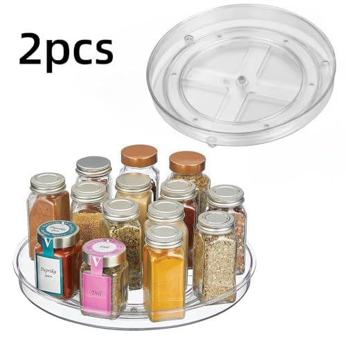 NBBENG 2 Pack Lazy Susan Turntable Cupboard Organiser, 360°Rotating Spice Racks for Kitchen Cabinet, Fridge and Pantry Organizer, 23.5 X 3.6cmClear Acrylic Revolving Condiment Holder﻿ - Image 2