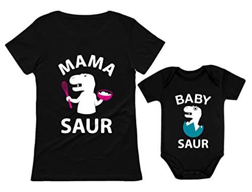 Image of Tstars Mama & Baby Saur Matching Set Gift for New Moms and Babies Mother's Day Mom Shirt & Infant Bodysuit
