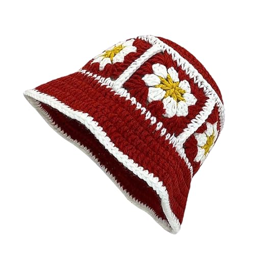 YAMEIZE Handmade Crochet Knitted Bucket Hat - for Women Men Beanies Crochet Hat Floral Bucket Hat Sun Beach Travel Outdoor