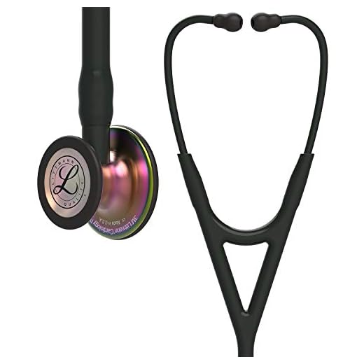 3M Littmann Cardiology IV Diagnostic Stethoscope, Rainbow-Finish Chest Piece, Black Tube, Stem and Headset, 27 Inch, 6165