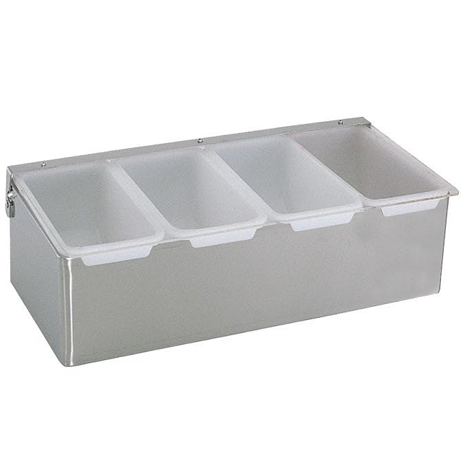 FSE 373-EQ-369954, Stainless Steel Condiment Dispenser, 4 x 1-Pint Compartments, Acrylic Lid, 12"W Topping Station, Silver, Pack of 1