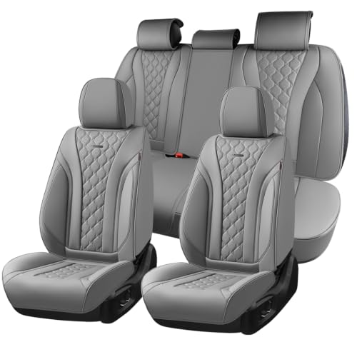 Image of Coverado Car Seat Covers, Gray Leather Seat Covers Full Set, Perforated Diamond Faux Leather Seat Covers for Cars, Waterproof Car Seat Cover Universal Car Seat Protector Fit for Most Cars SUV Trucks