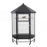 Belnest Flight Cage for Parrots, Metal Aviary with Rolling Stand & Cleaning Trays for Indoor Outdoor, Grey