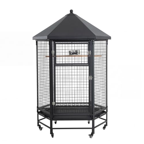 Belnest Flight Cage for Parrots Metal Aviary with Rolling Stand & Cleaning Trays for Indoor Outdoor Grey