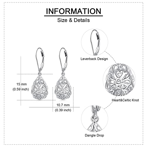 925 Sterling Silver Filigree Dangle Drop Earrings Celtic Knot Leverback Teardrop Earrings For Women Jewelry For Mothers Day #TOP4