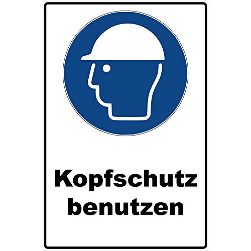 Schild Kopfschutz benutzen Schild Gebotszeichen blau 30 x 20 x 0,3 cm Hartschaumplatte