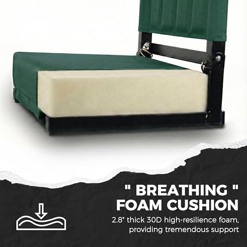 Image of SPORT BEATS Stadium Seats with Back Support Bleacher Chairs with Back and Cushion Thick Padded Bleacher Seats Includes Shoulder Strap Huntergreen 2pcs Regular - 17 inch W x 12 inch D x 16.5 inch H