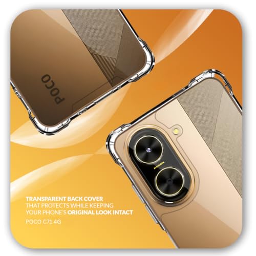 Image of Back Cover Case + Screen Protector for POCO C71 4G | Camera Protection | Transparent Mobile Phone Back Case Cover for Poco C 71 / POCO C71 4G | TPU Transparent Mobile Phone Back Cover Case