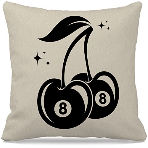 Nogrit Trendy Retro Billiards 8 Magic Ball Cherry Throw Pillow Cover 18X18 Inch Lucky Funky Decor For Home Girl Room Dorm Office,Gift For Billiards Lover Teen Girls #TOP15