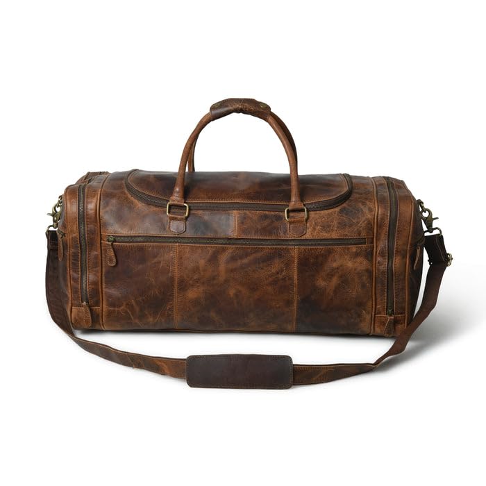 Premium Full-Grain Cohen Buffalo Leather Weekender Duffel Bag | Travel & Gym Overnight Bag | Spacious Main Compartment, Multiple Pockets & Adjustable Shoulder Strap | Unisex (24" Medium)-image-15