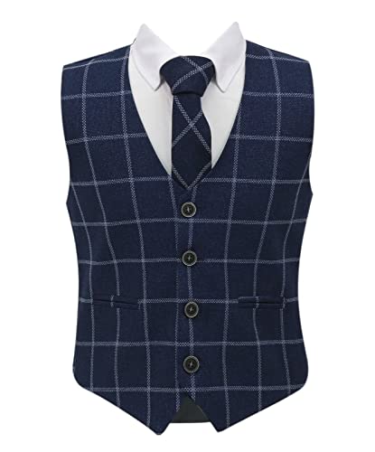 Gilet garçons carreaux de fenêtre en tweed coton slim fit chic pour cérémonie
